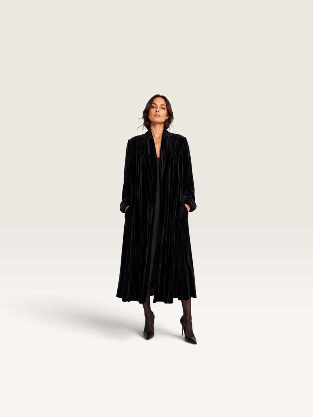 Source Unknown Black Velvet Maxi Coat Dress